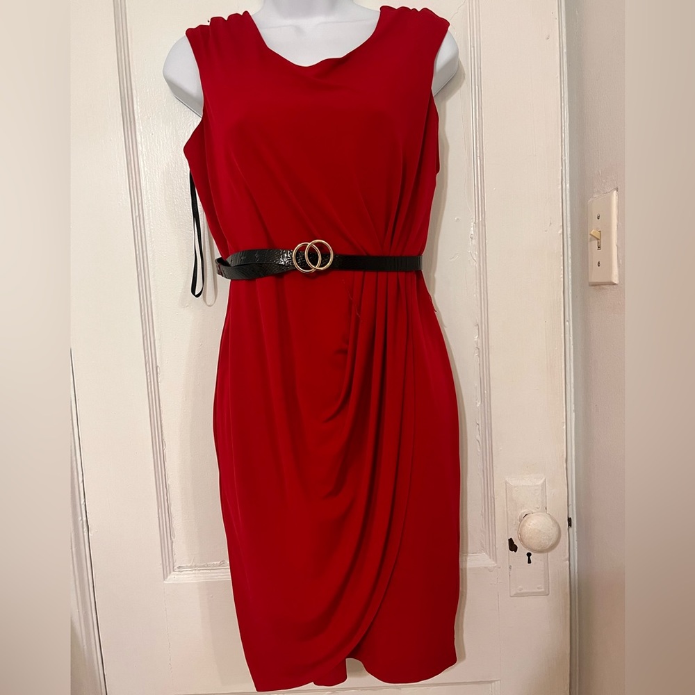 CALVIN KLEIN BELTED WRAP STYLE SLEEVELESS DRESS - Picture 1 of 6